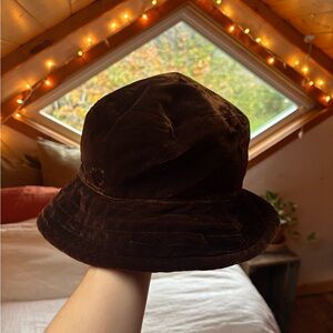 Vintage Velvet Bucket Hat in Rich Brown
